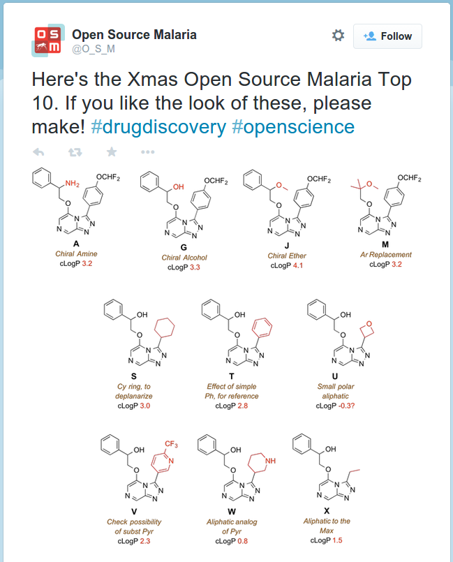 Tweet from @O_S_M requesting assistance synthesising molecules.
